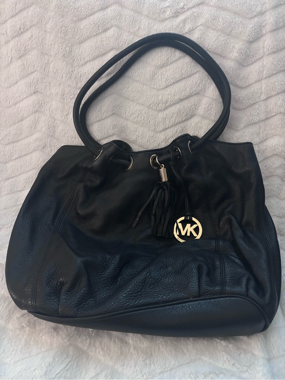 Michael Kors Black Leather Tote with Signature Charm